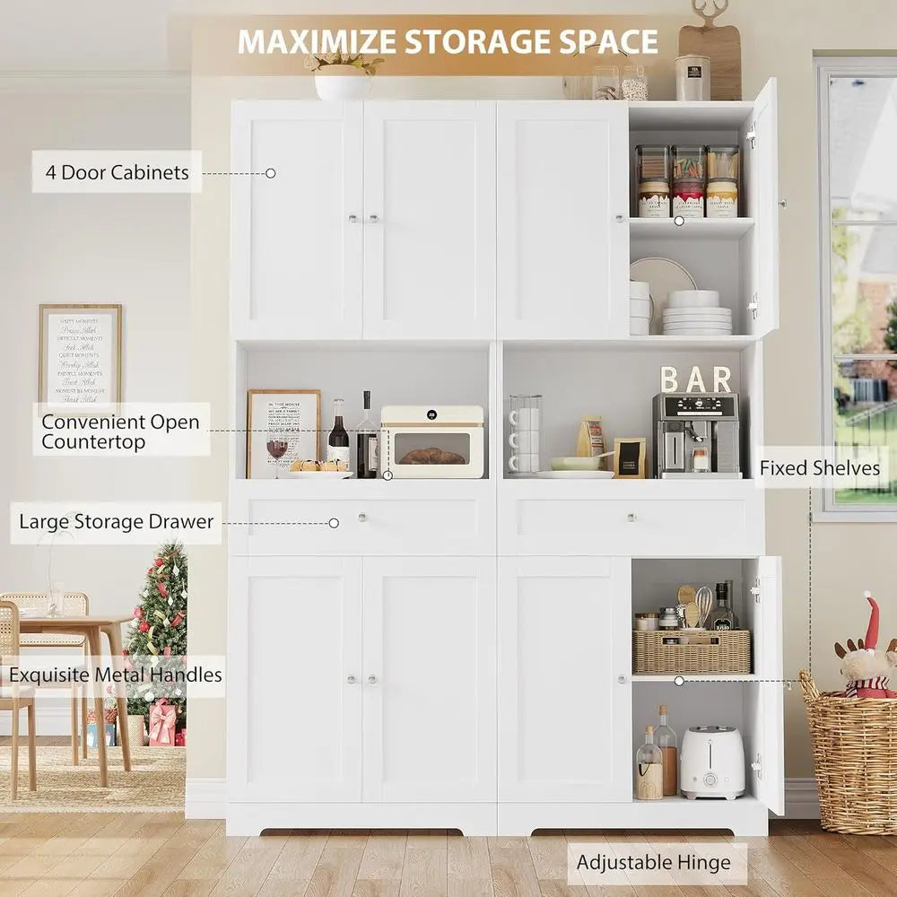 2-Piece Tall Kitchen Pantry Cabinet, Large Storage Hutch with Wide Shelves, 67 High Coffee Bar Cabinet Set for Home Dining, Livi