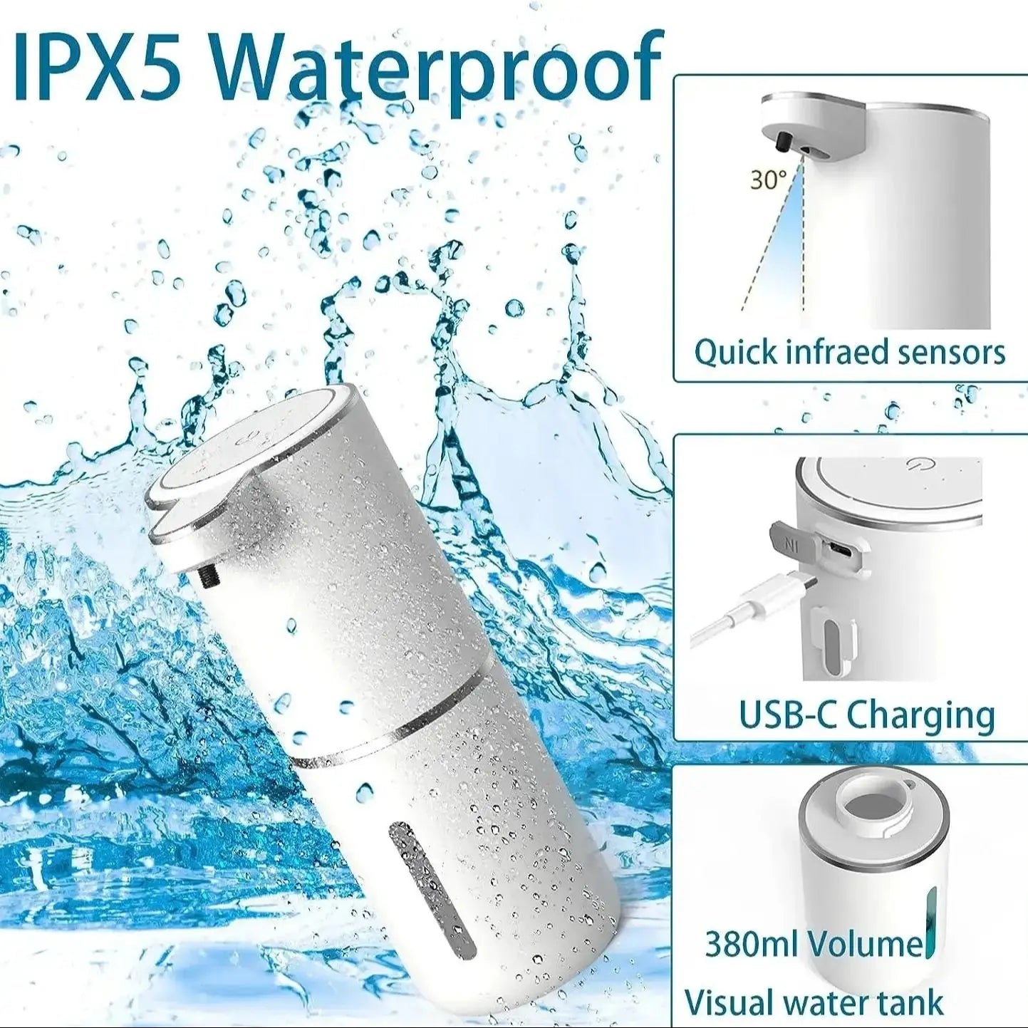 Touchless Foaming Soap Dispenser USB Rechargeable Automatic 4 Level Foam