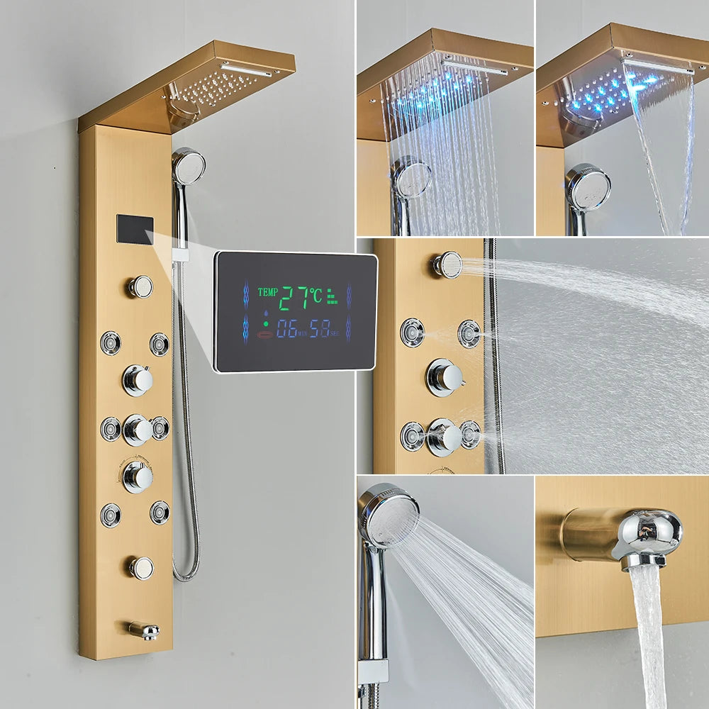 Poqihy Gold And Black Shower Panel System With Body Jets