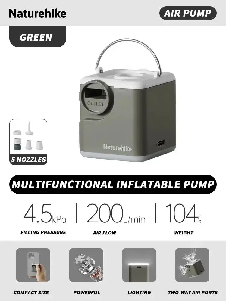 Naturehike Wind-Mini Air Pump 1600mAh USB-C Rechargeable Mini Air Pump with Light Portable Electric Air Pump for Air Mattresses Inflator/Deflator Pump