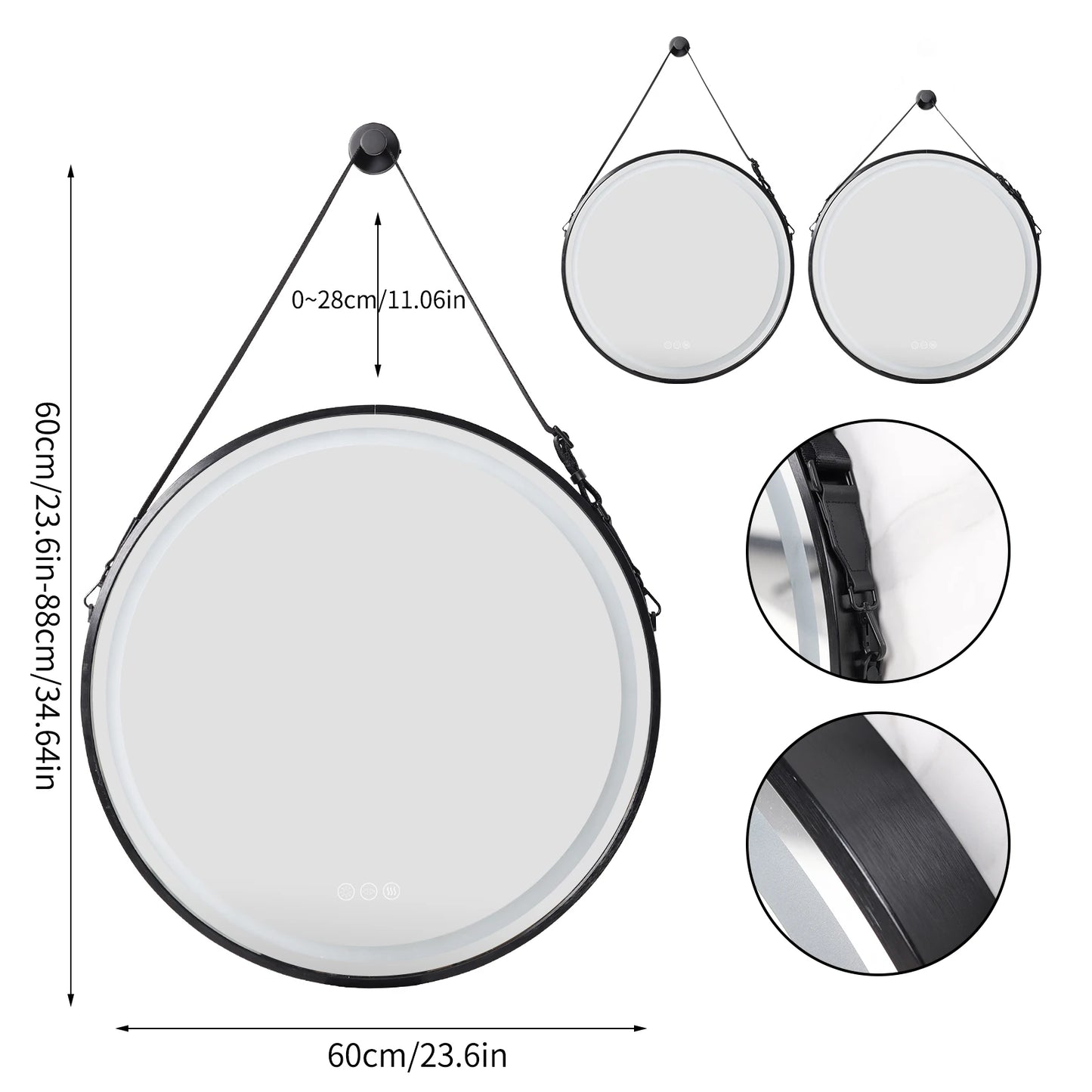 Round LED Illuminated Bathroom Mirror With Demister And Aluminum Frame