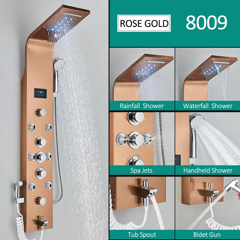Quyanre LED Shower Panel Six Functions Column Bidet Taps