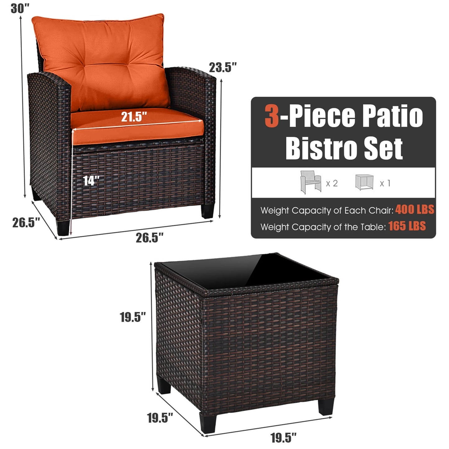 HOMASIS 3 Piece Patio Rattan Furniture Set Cushioned Conversation Sofa