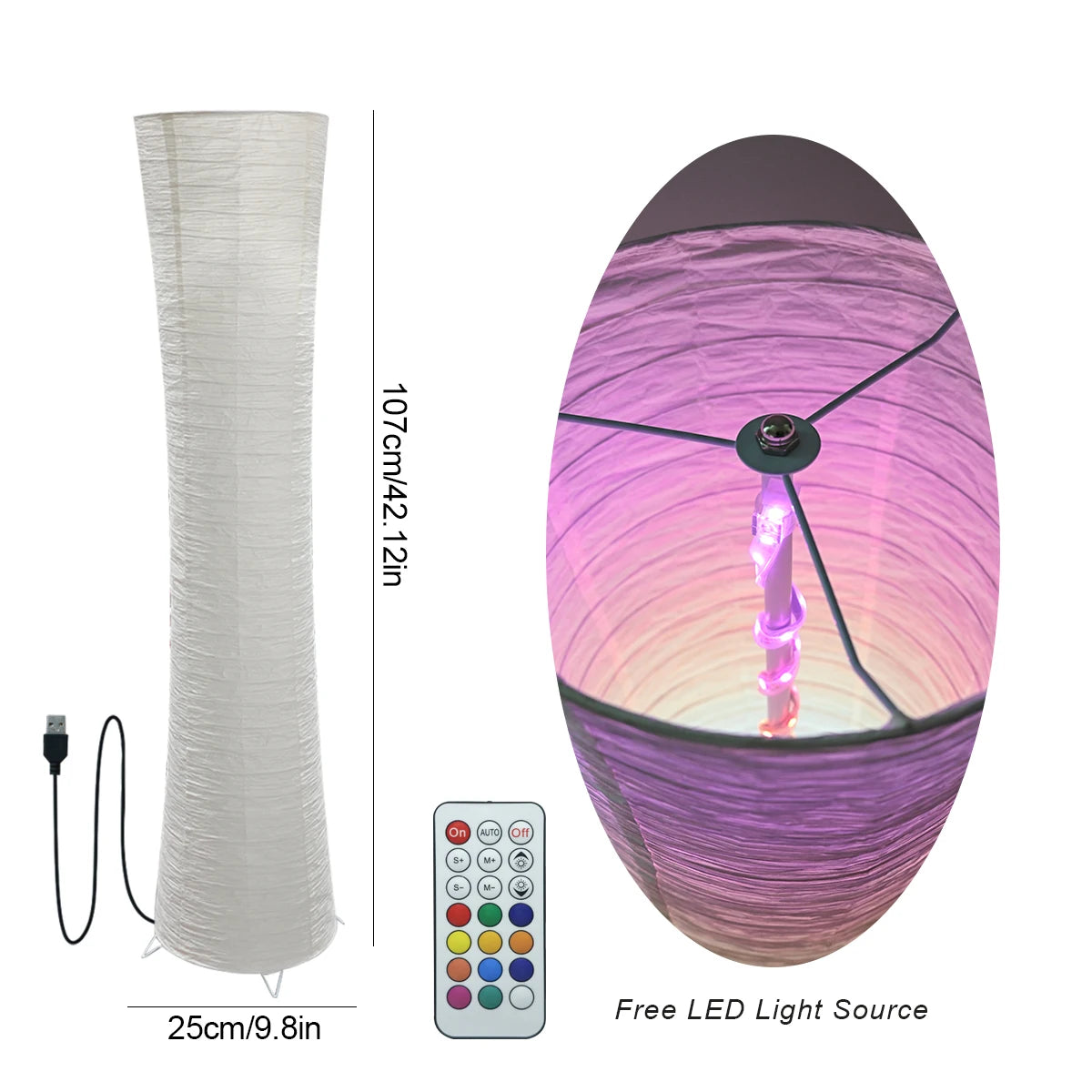 Paper Floor Lamp RGB LED Smart Light With Remote Control
