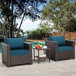 Outdoor Patio Furniture Set Glass End Table And Two Chairs