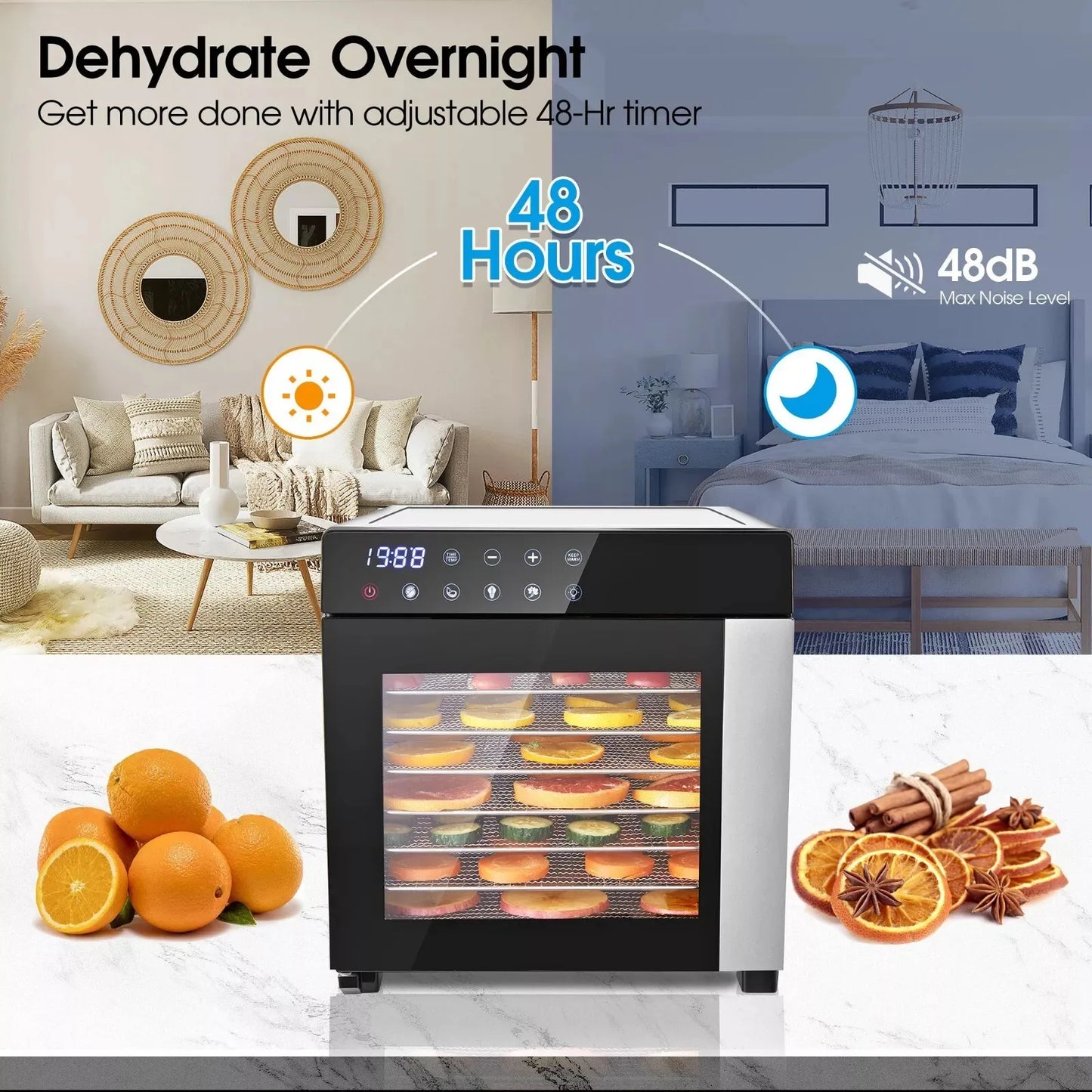 SNDOAS Stainless Steel Food Dehydrator 600W Digital Timer Presets
