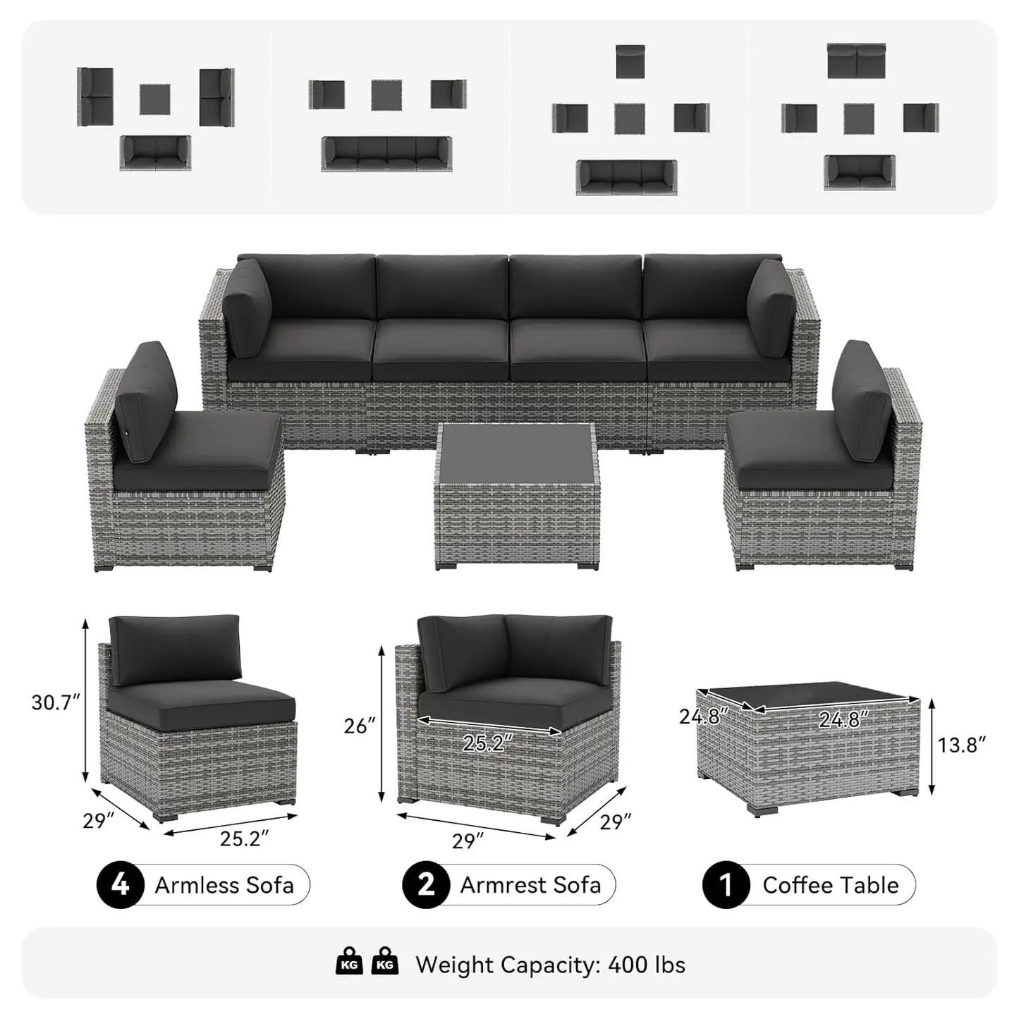 Xiaolang 7-Piece Patio Furniture Set Wicker Rattan Cushioned Outdoor