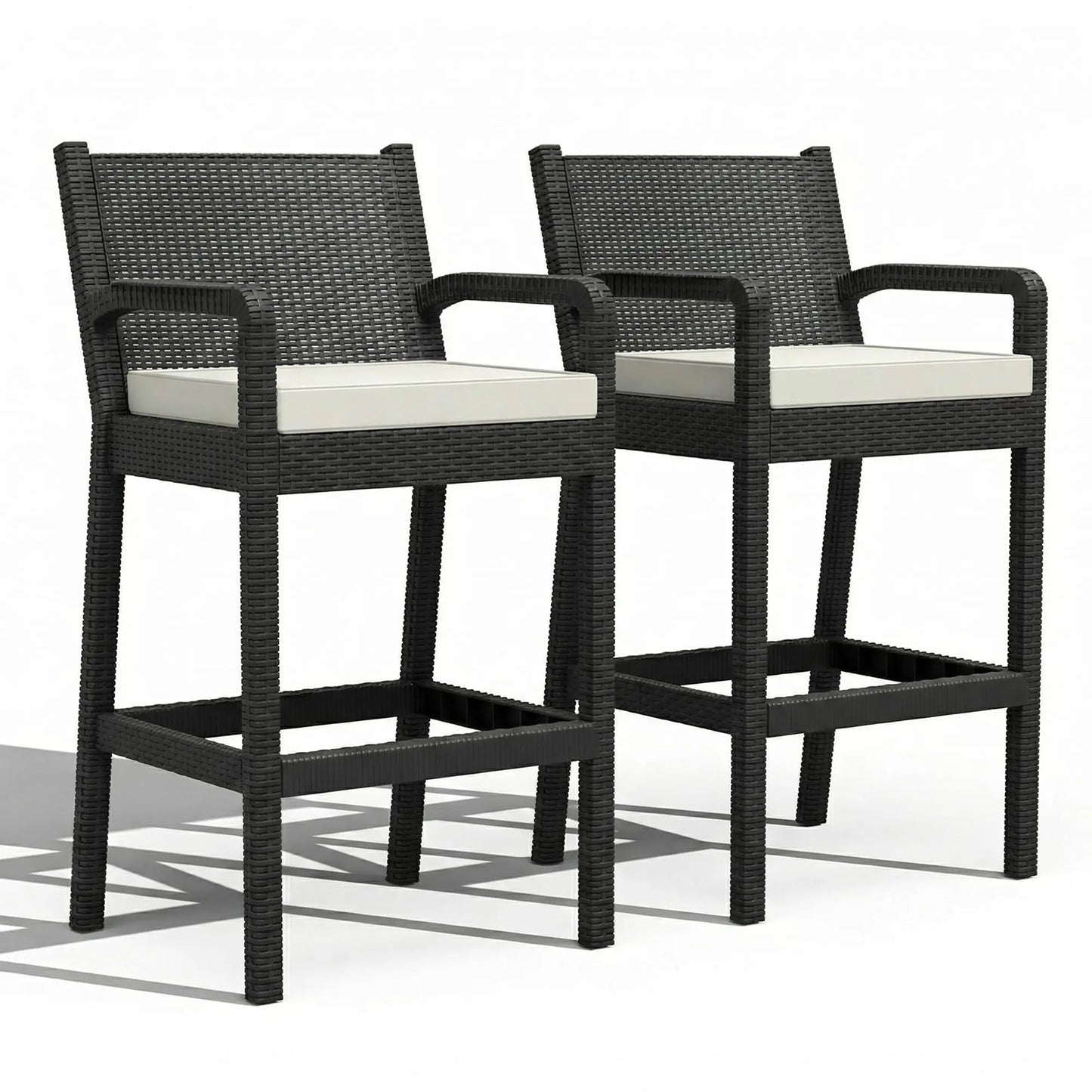 HiMISS Outdoor Wicker Bar Stools Set of 2 with Cushions