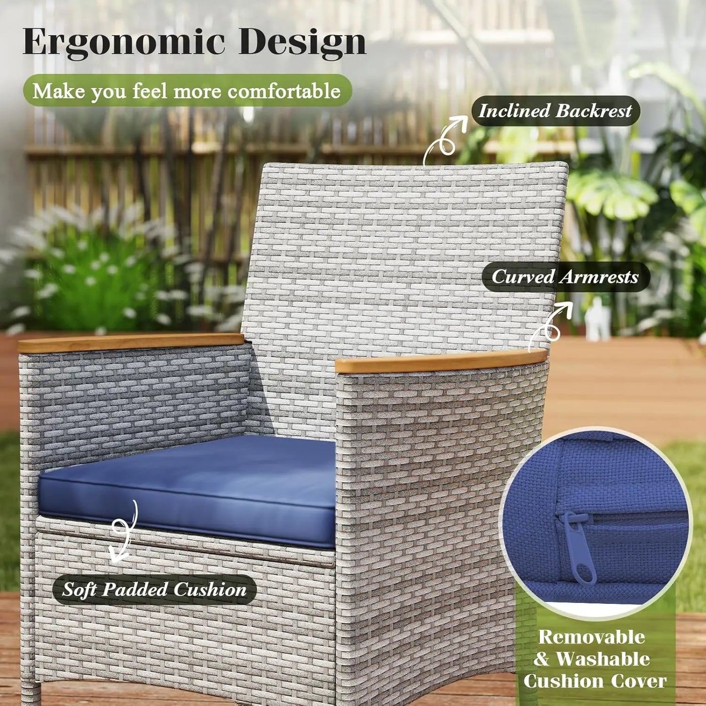 Rattan Outdoor Dining Set 9 Pieces With Cushioned Wicker Chairs