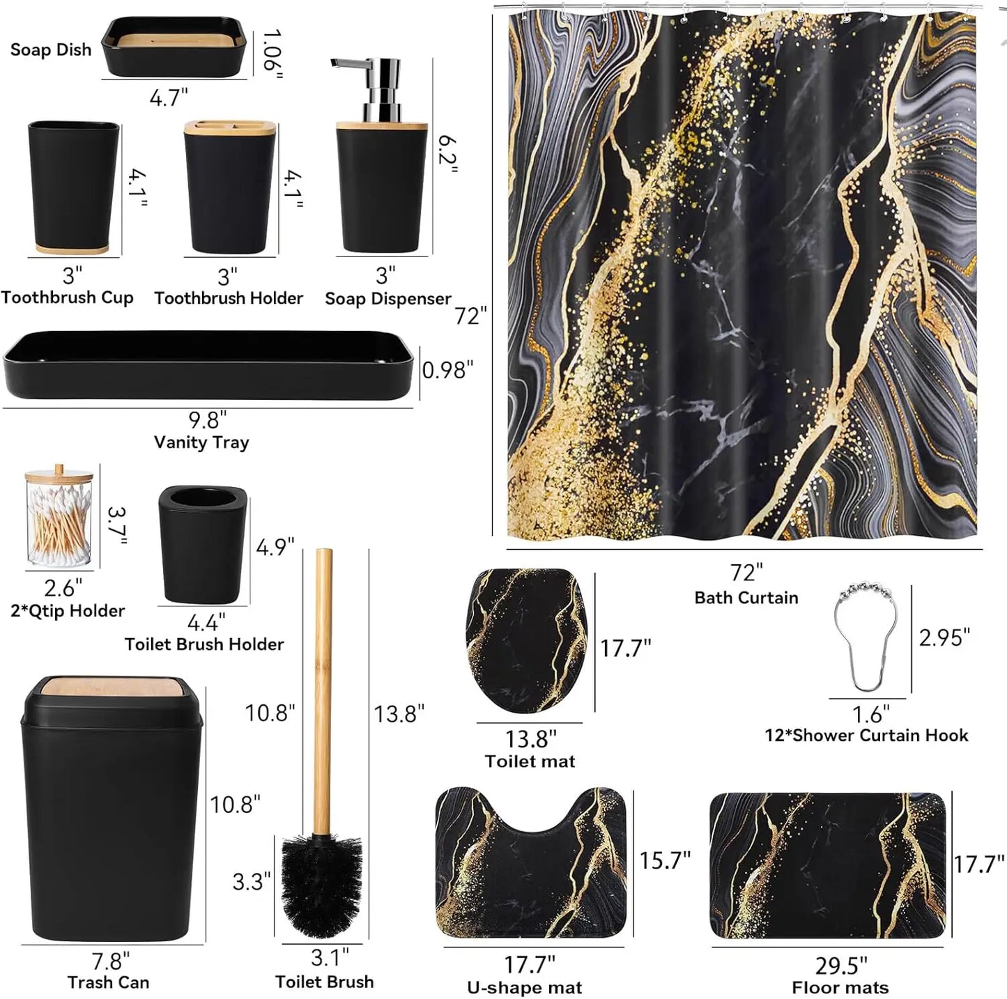 Waterproof Shower Curtain Set With Non-Slip Bath Rugs