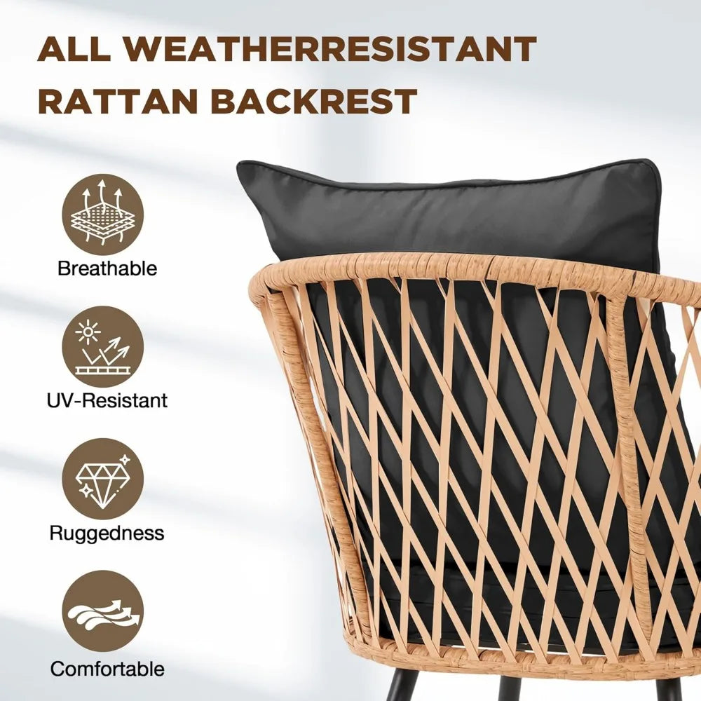 All-Weather Rattan Patio Dining Set With Wood Table And Removable Cushions