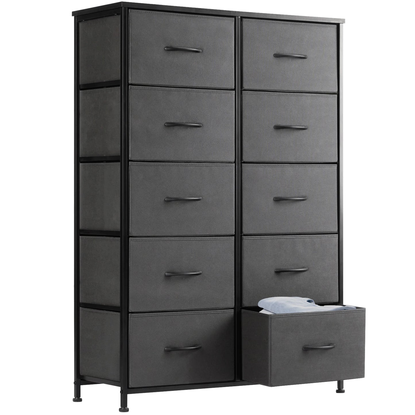 JHK Bedside Table With 10 Fabric Drawers And Steel Frame