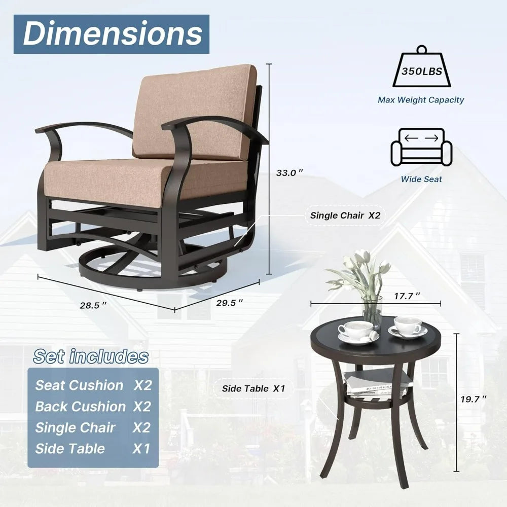 Outdoor Aluminum Patio Furniture Set With Swivel Gliders And Glass Table