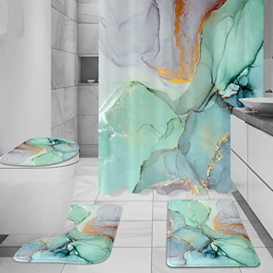 Shower Curtain Set With Bath Mat And Non Slip Rugs