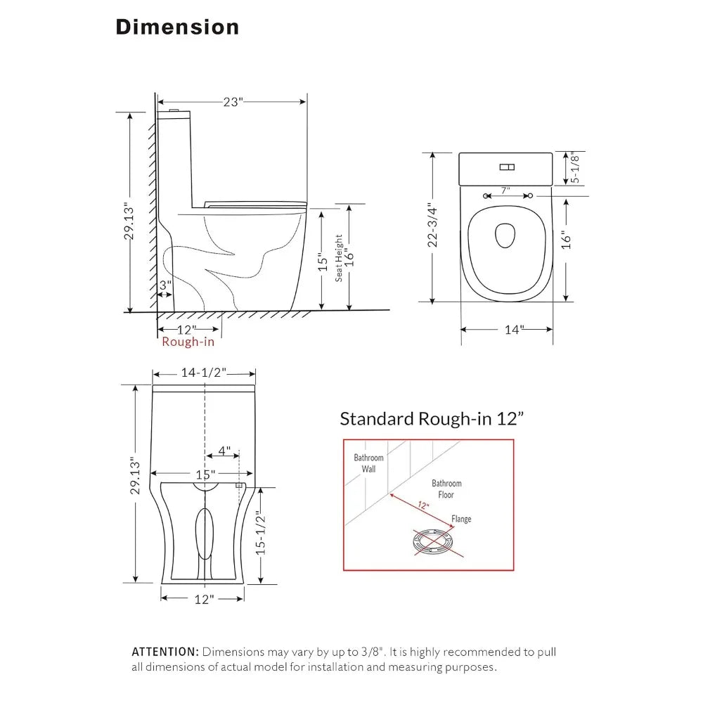 Compact One Piece Toilet Dual Flush Modern Minimalist