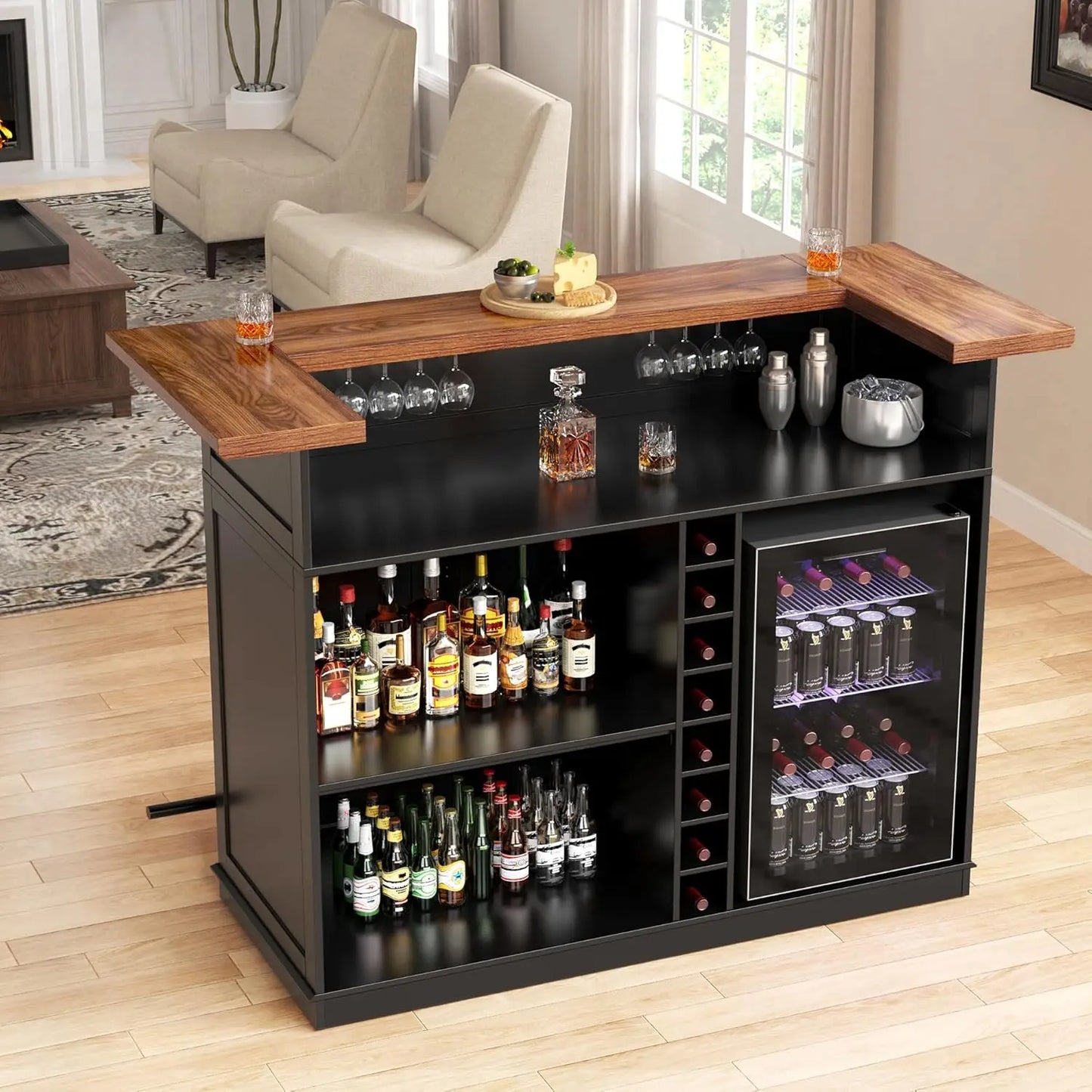 U-Shape Home Bar Cabinet With Fridge Space For Living Room