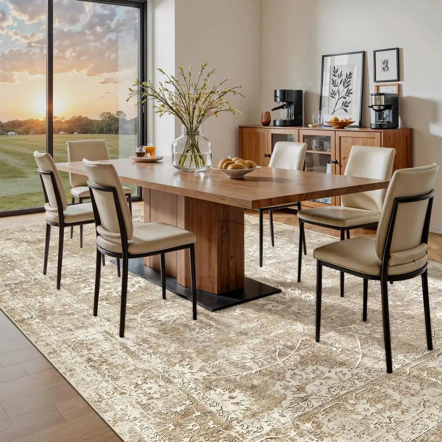 Machine Washable Wool Vintage Area Rug With Non Slip Backing