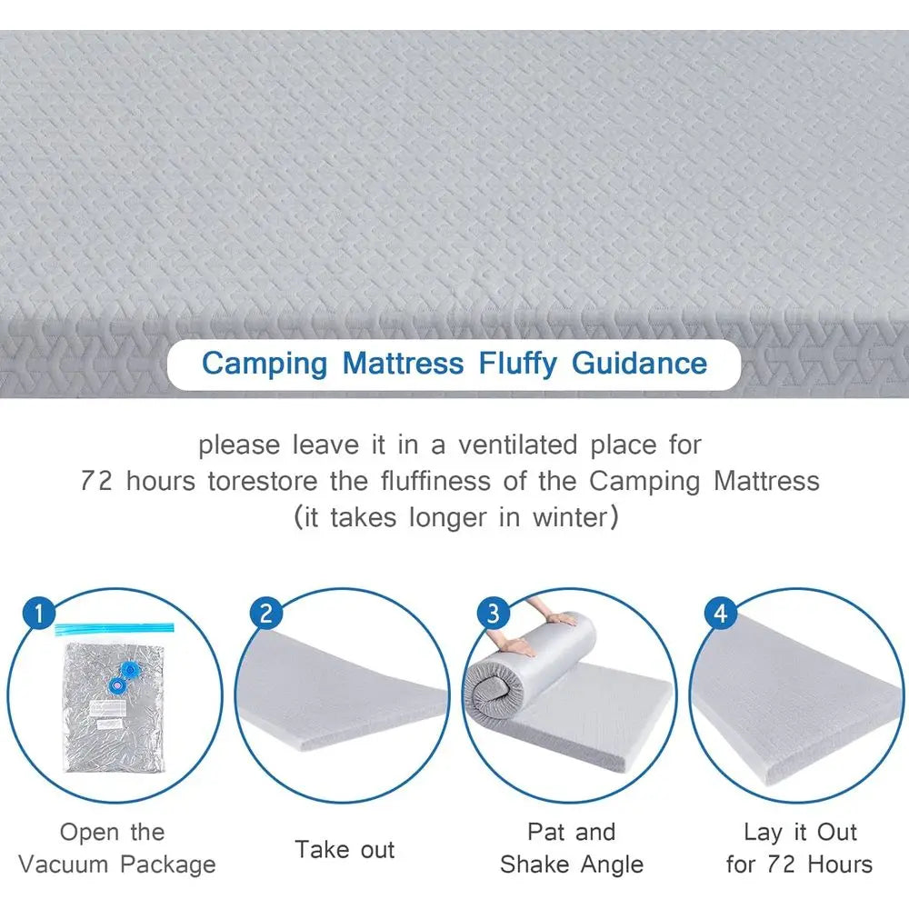 3 Inch Thick Camping Mattress Pad with Waterproof Cover, Portable Roll-Up Floor Mat for Outdoor, Travel, and Truck Bed Tent