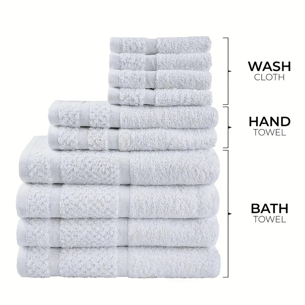 Cotton Bath Towel Set 10 Pieces Quick Dry Absorbent Towels