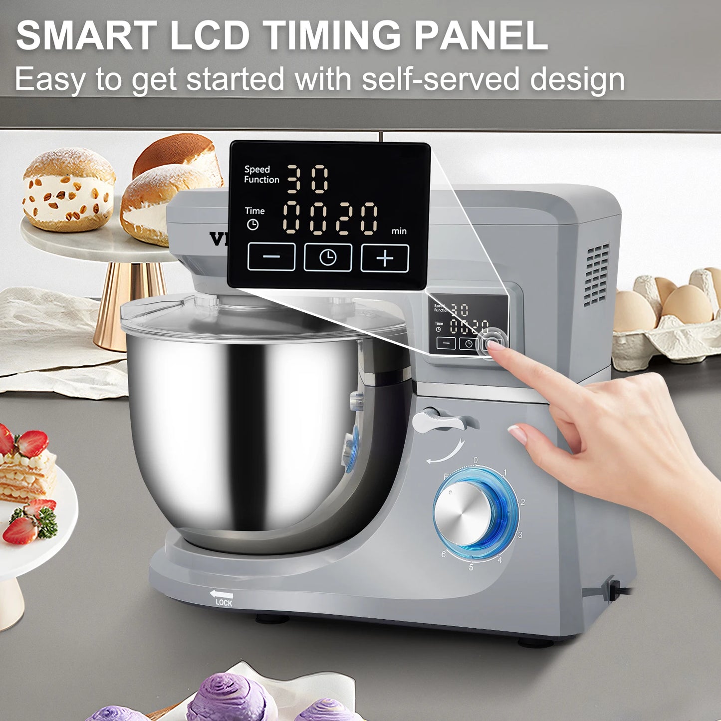 VEVOR 5-In-1 Stand Mixer LCD Timer Stainless Bowl Premium