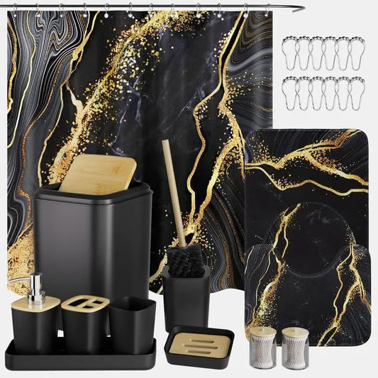 Waterproof Shower Curtain Set With Non-Slip Bath Rugs