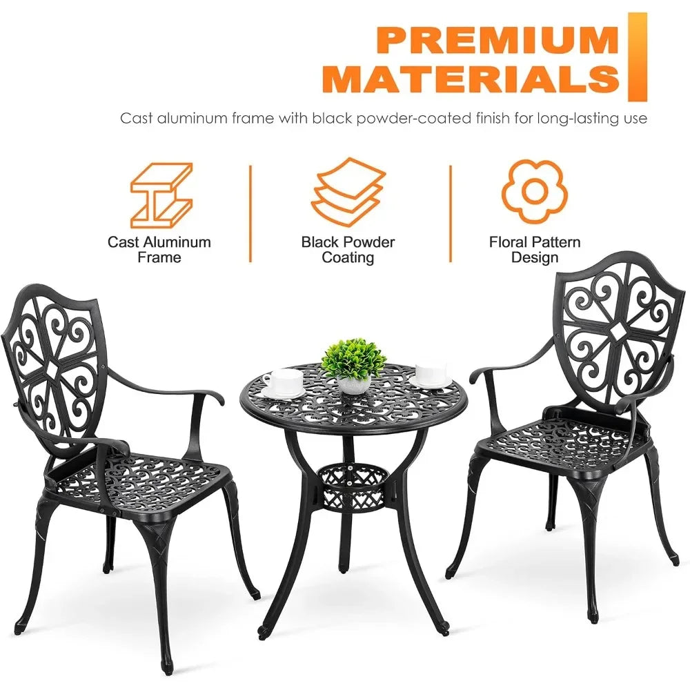 Outdoor Cast Aluminum Bistro Set With Umbrella Hole And Table