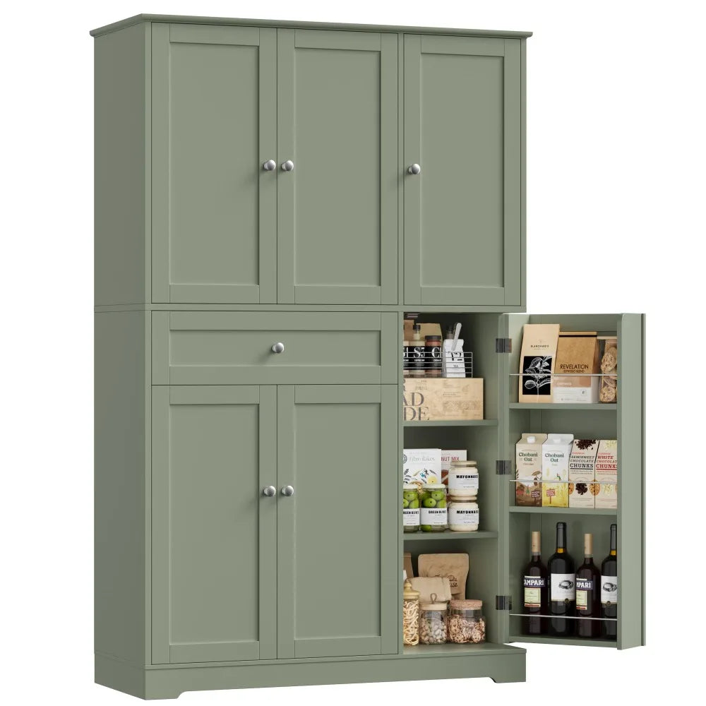 HOSTACK 68" Tall Kitchen Pantry Cabinet,Modern Hutch with Doors Shelves & Large Drawer,Food Storage for Dining Living Room,White