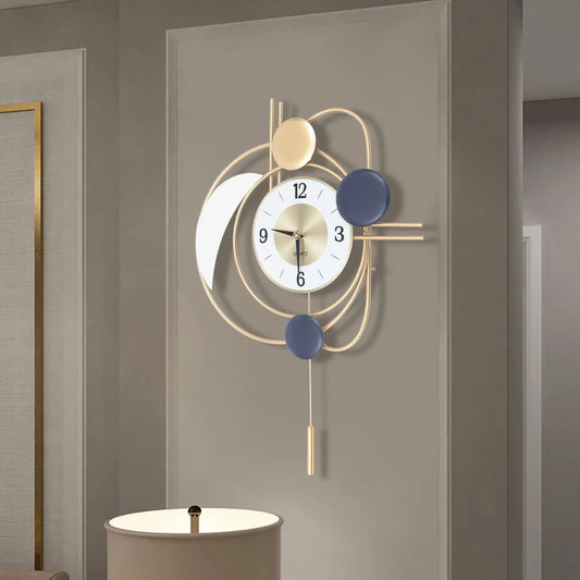 Modern Metal Wall Clock With Silent Quartz Movement And Swing Pendulum