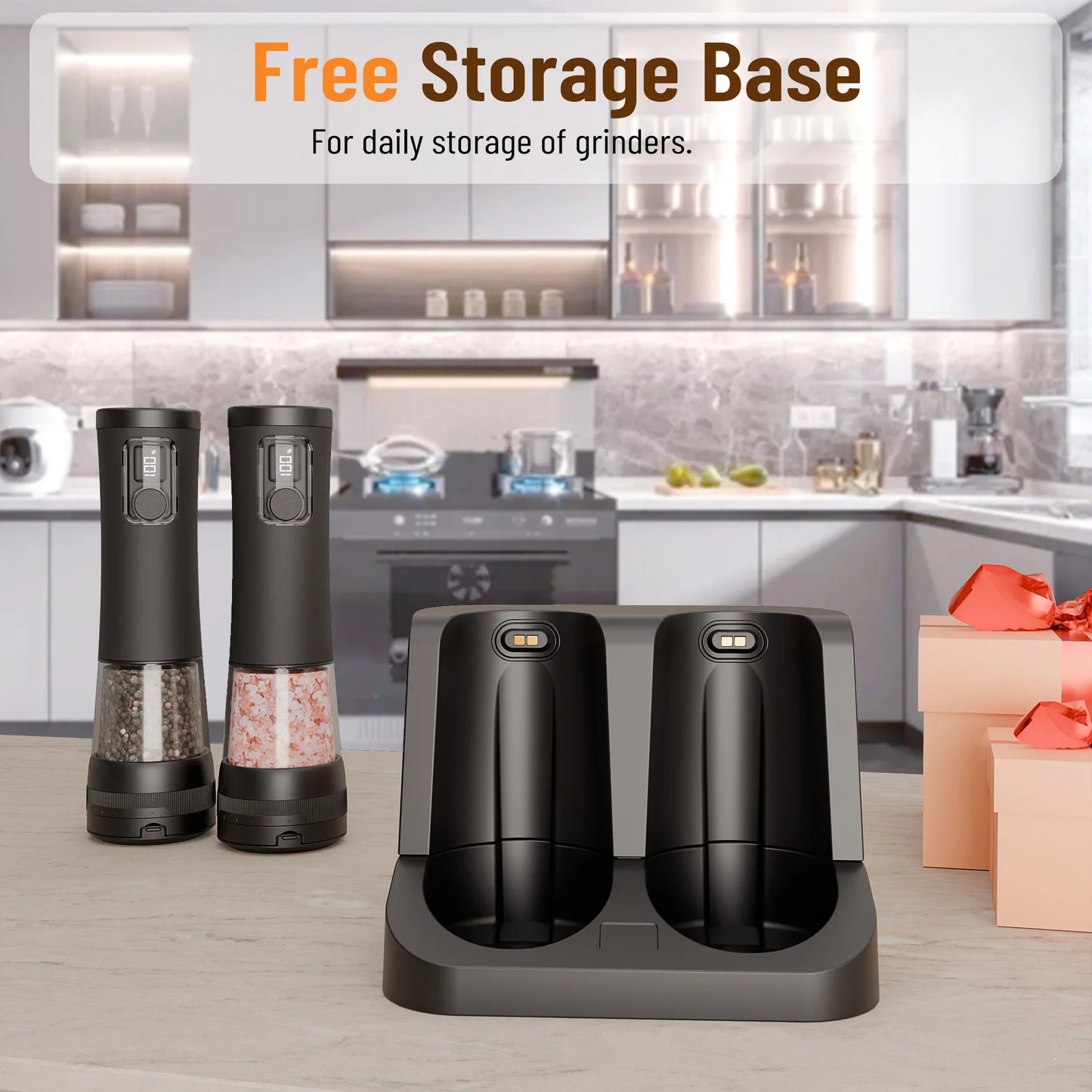Kankeirr Electric Pepper And Salt Grinder With Rechargeable Base LED