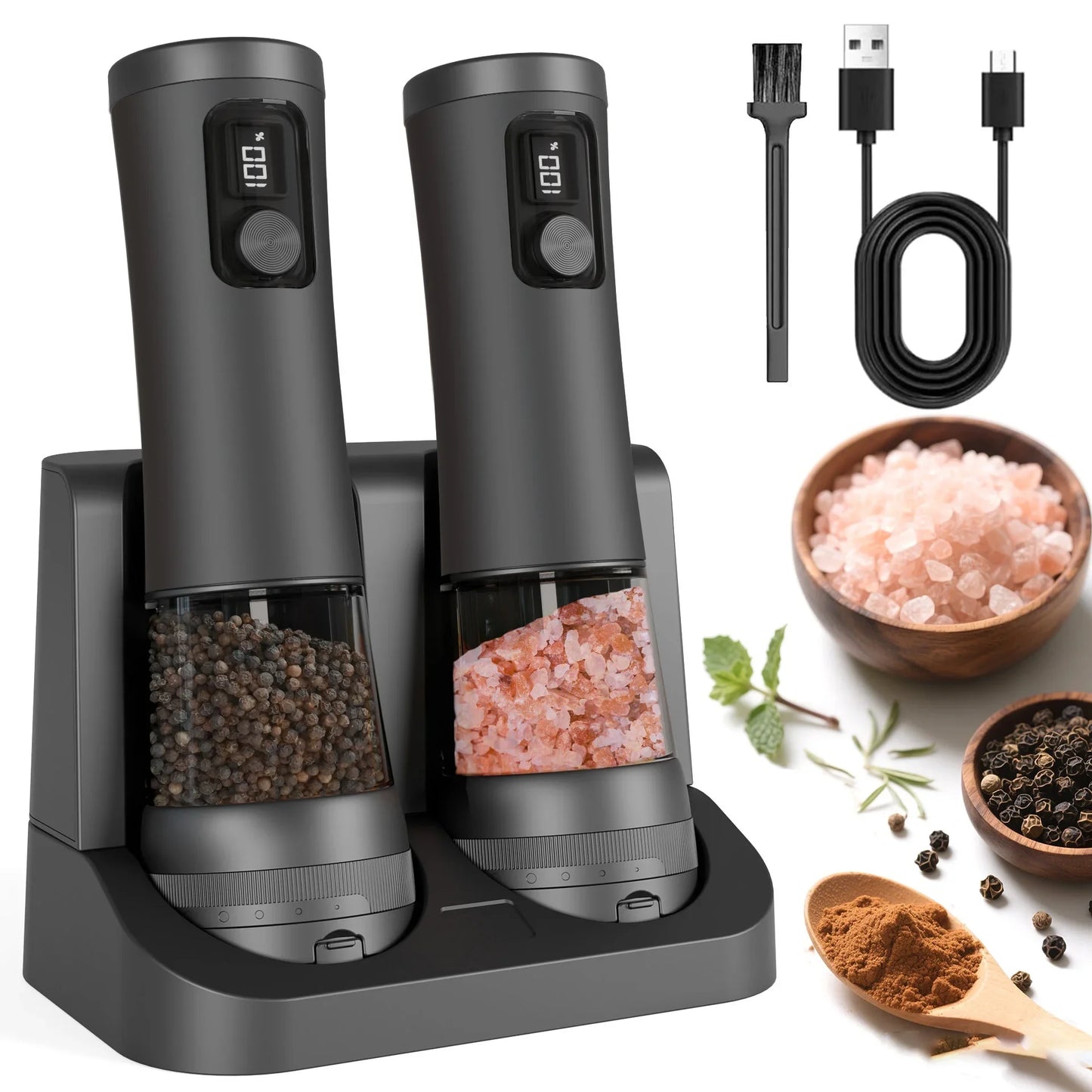 Kankeirr Electric Pepper And Salt Grinder With Rechargeable Base LED