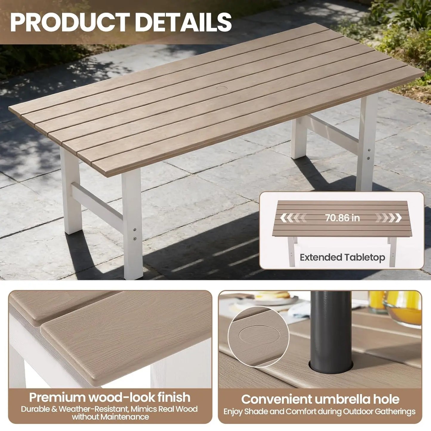 7-Piece Outdoor Dining Set with Umbrella HDPE Table and Chairs