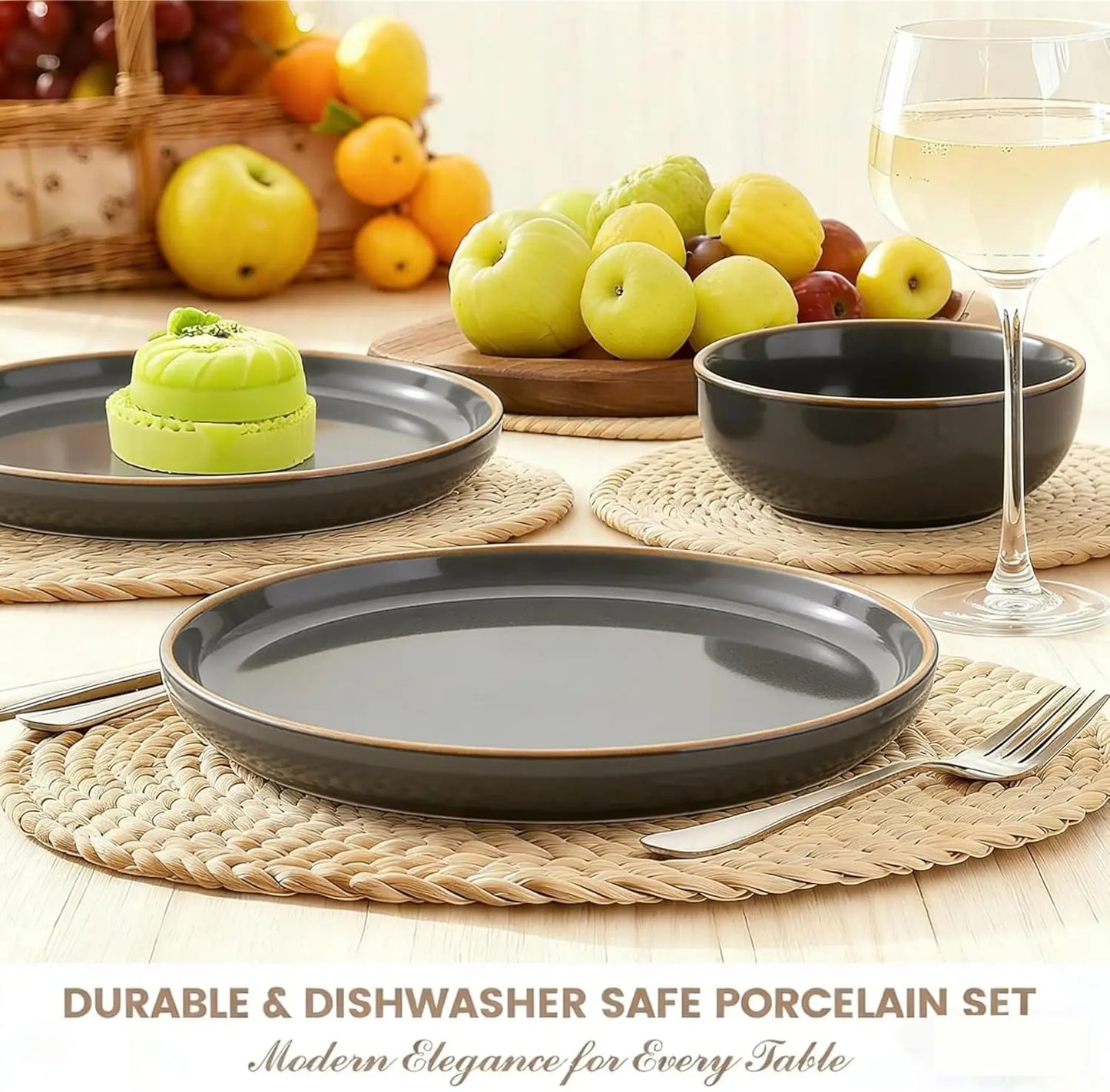 Plates and Bowls Sets,12 Pieces Round Porcelain Dinnerware Sets,Dishes, Plates, Dishware Sets,Chip Resistant Ceramic Dis