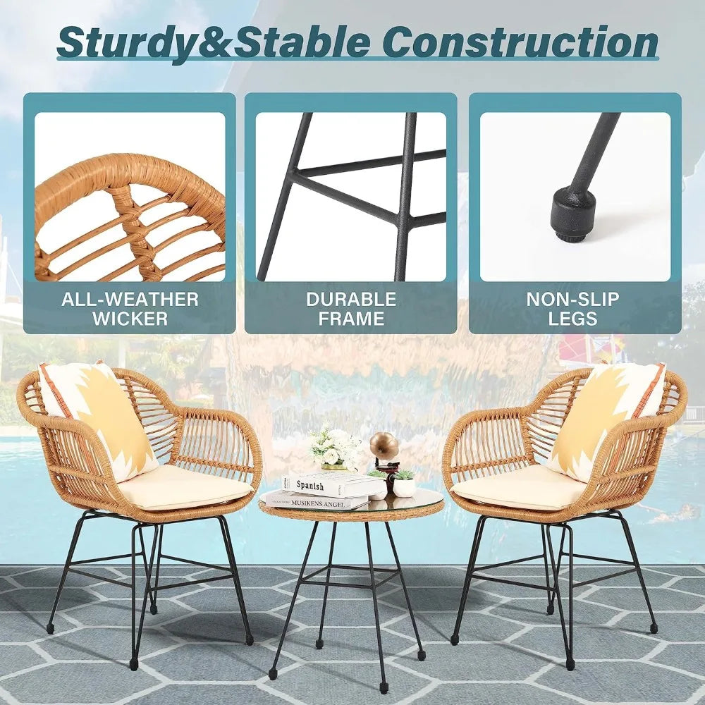 Three Piece Wicker Outdoor Patio Set Outdoor Bistro Balcony Furniture