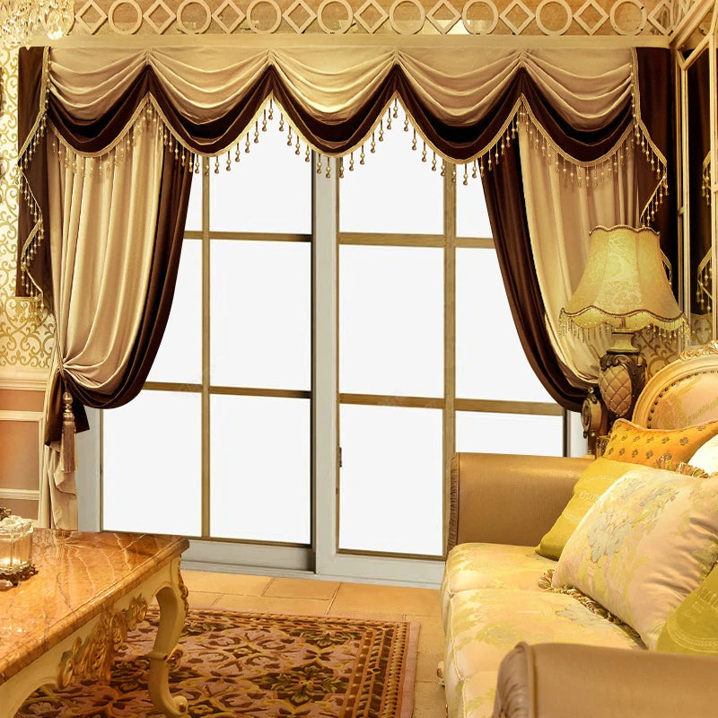 European Style Thickened Flannelette Curtain Set for Living Room