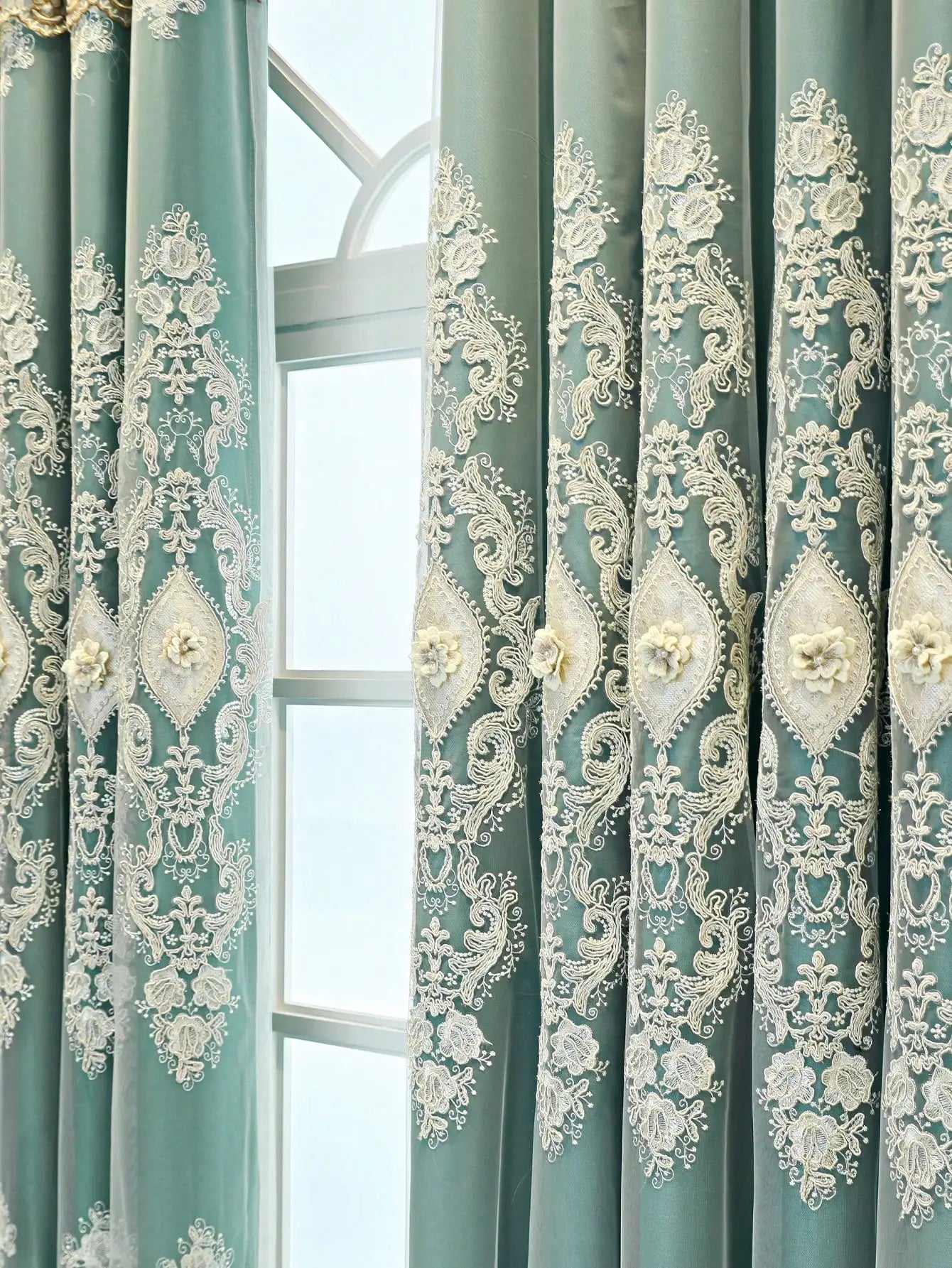 Vintage Embroidered Curtains With 3D Relief Dual Layer Privacy