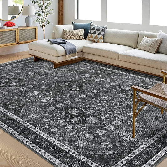 Machine Washable Non Slip Low Pile Moroccan Trellis Rug Stain Resistant
