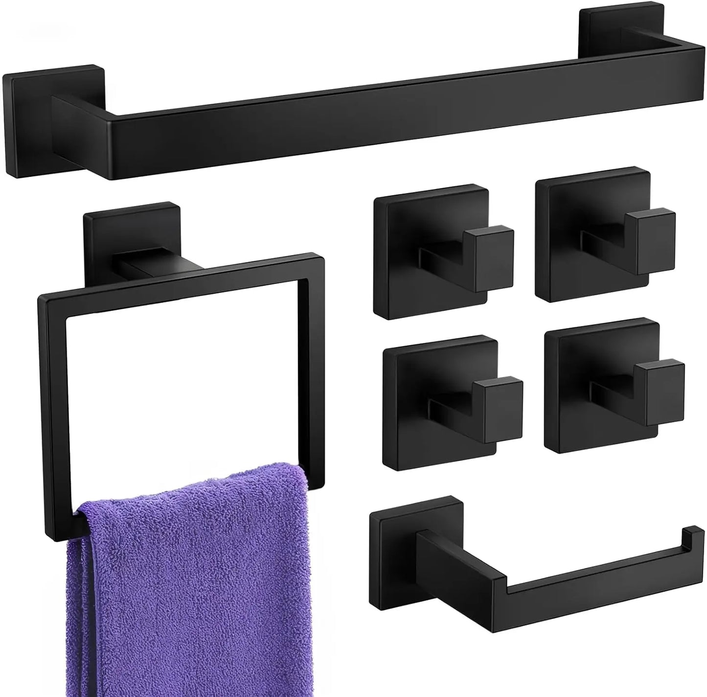Stainless Steel Bathroom Towel Rack Set Wall Mounted 7 Piece