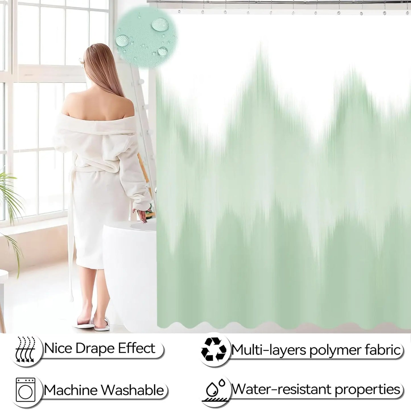 Waterproof Shower Curtain Set With Ultra Absorbent Bath Rug