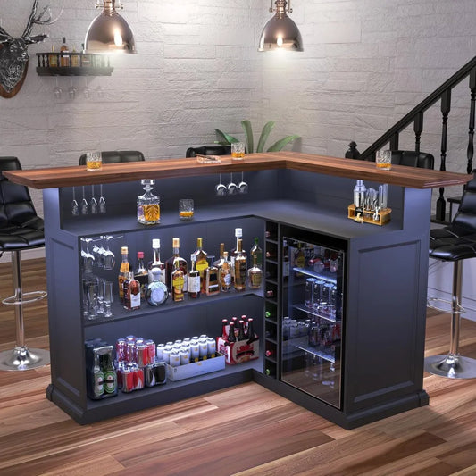 L Shaped Home Bar Cabinet With Fridge Space For Basement