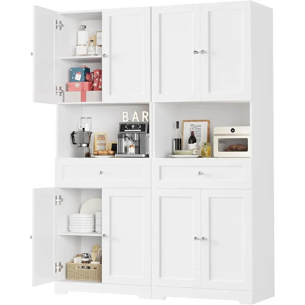 2-Piece Tall Kitchen Pantry Cabinet, Large Storage Hutch with Wide Shelves, 67 High Coffee Bar Cabinet Set for Home Dining, Livi