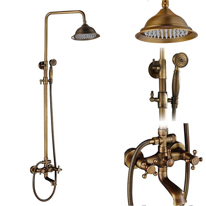 SAFLIHCAR Brass Antique Shower Faucet Set Wall Mount Dual Handshower