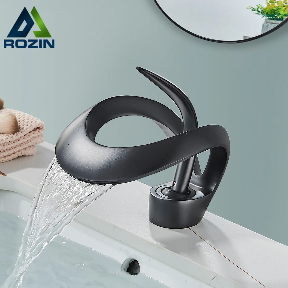 Rozin Waterfall Basin Faucet Single Hole Deck Mount Hot And Cold Brass