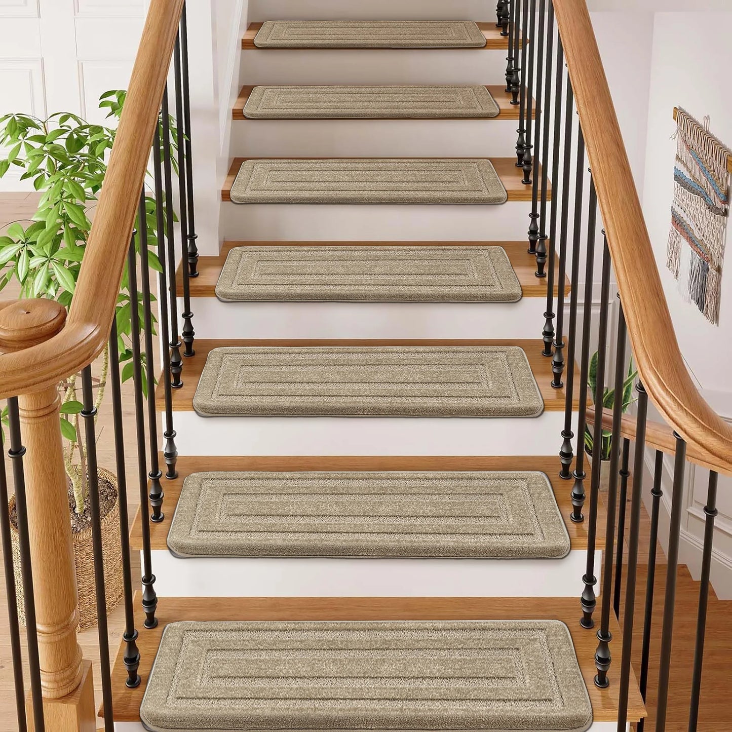 Bullnose Carpet Stair Treads Set Non Slip Premium Soft Washable