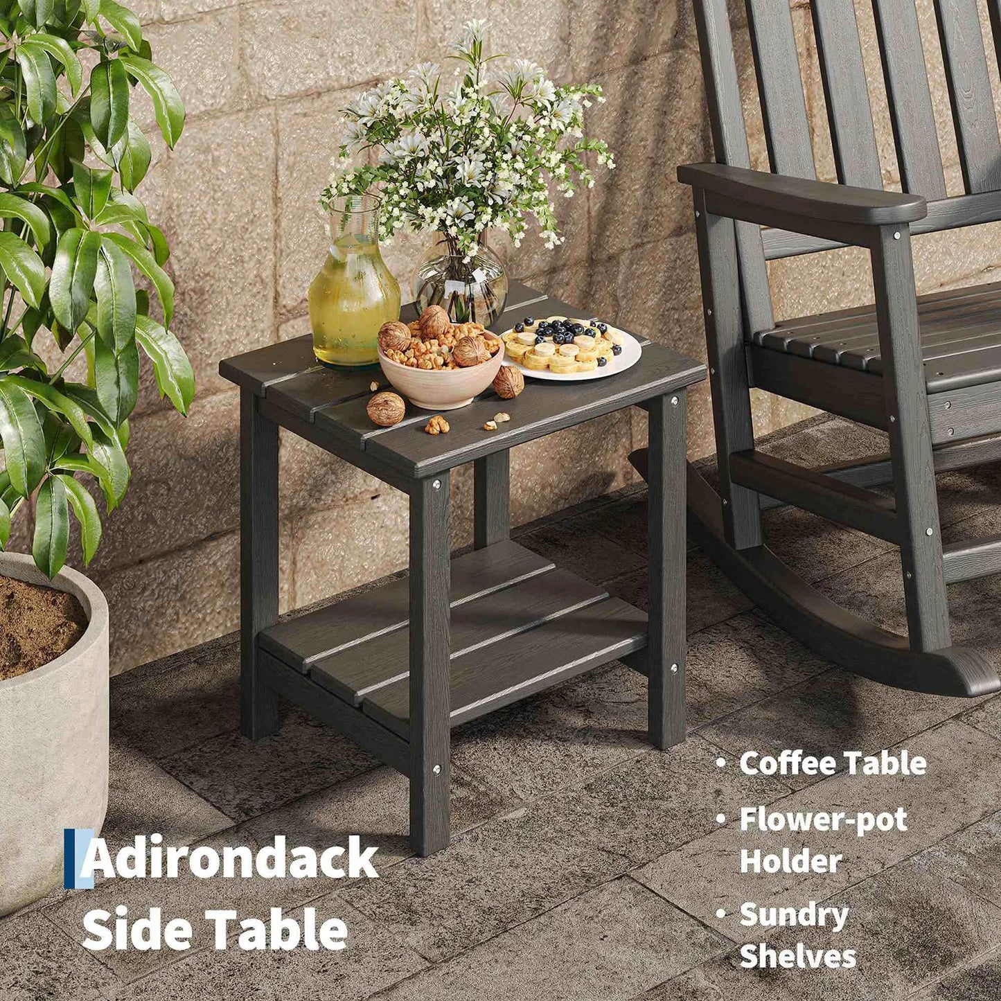 HiMISS Outdoor Poly Lumber Rocking Chair Set With Side Table