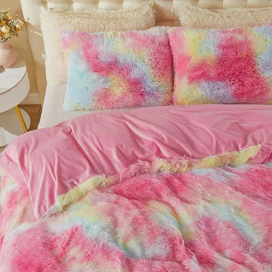 Luxurious Fuzzy Duvet Cover Set With Shaggy Plush Bedding