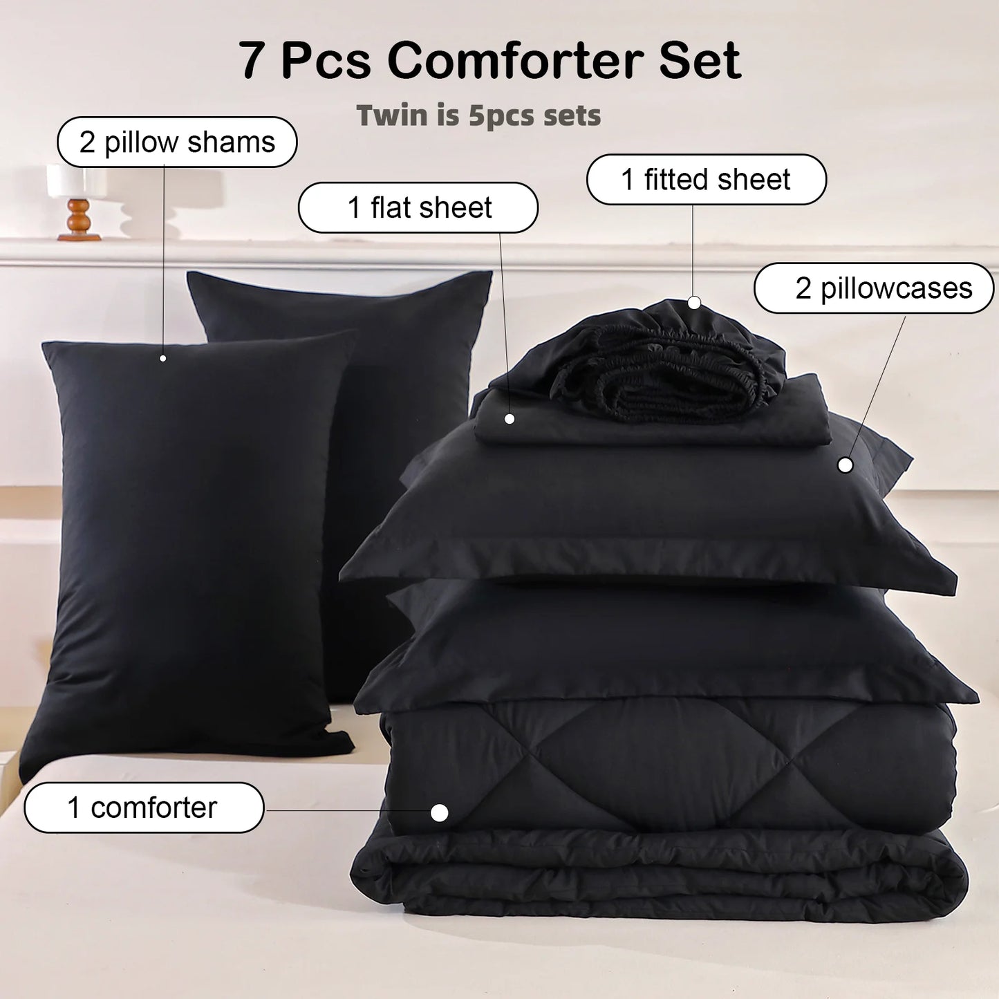 EasYum 7-Piece Bedding Set Comforter Flat Sheet Fitted Sheet Pillowcases