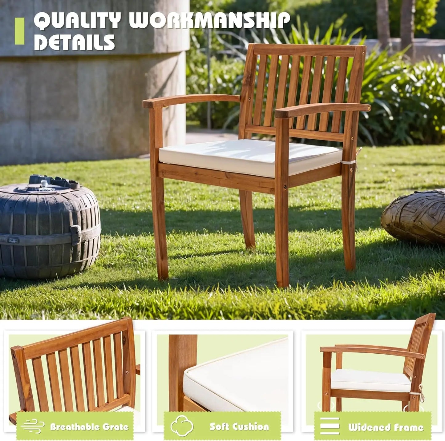 Acacia Wood Outdoor Dining Set Five Piece Cushioned Chairs