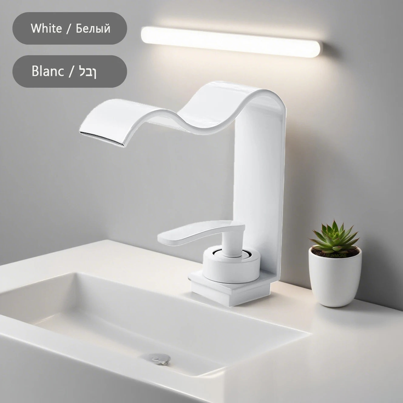 WJNMONE Deck Mounted Bathroom Faucet Hot Cold Waterfall Brass Mixer