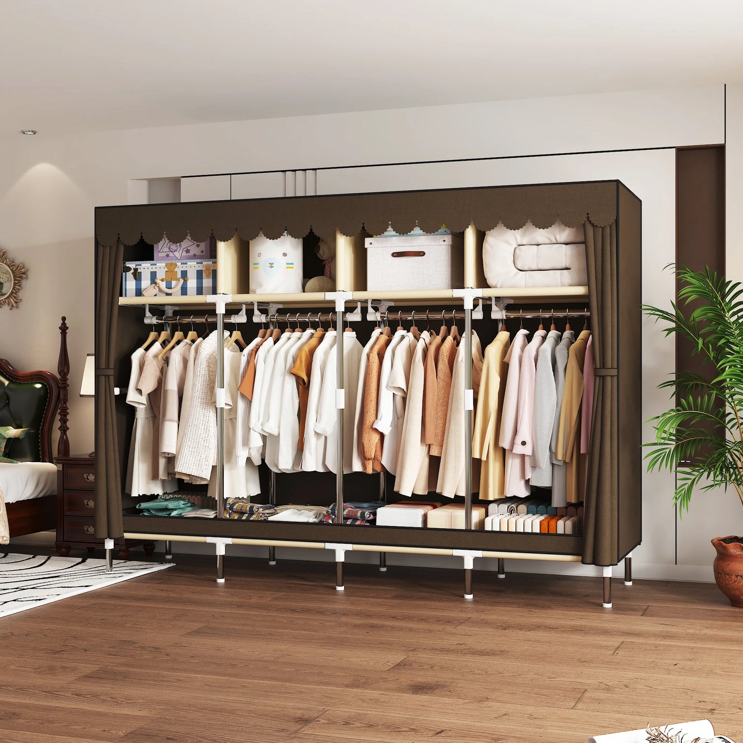 ArluKinFinishes Heavy Duty Fabric Wardrobe With Four Hanging Rods