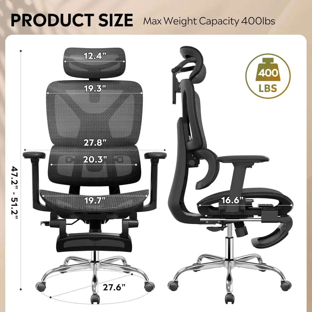 Ergonomic Mesh Office Chair With Footrest And High Back Reclining